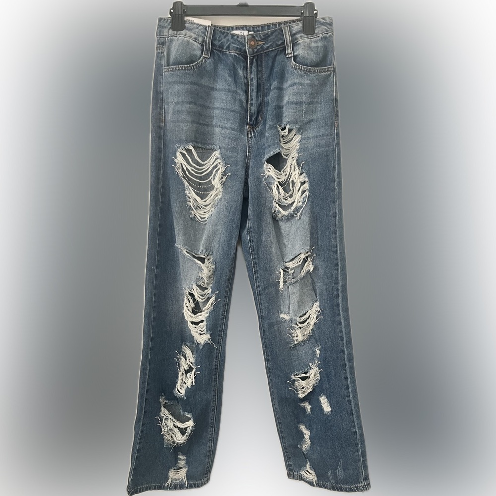 Rue21 Women’s Relaxed Blue Distressed Jeans